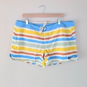 Patagonia Women's Wavefarer Boardshorts Blue Yellow Orange Stripes‎ Size 18